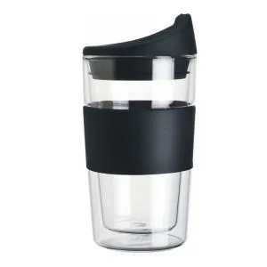 300 ml dobbelt væg isoleret glas kaffekop med slicone låg og greb